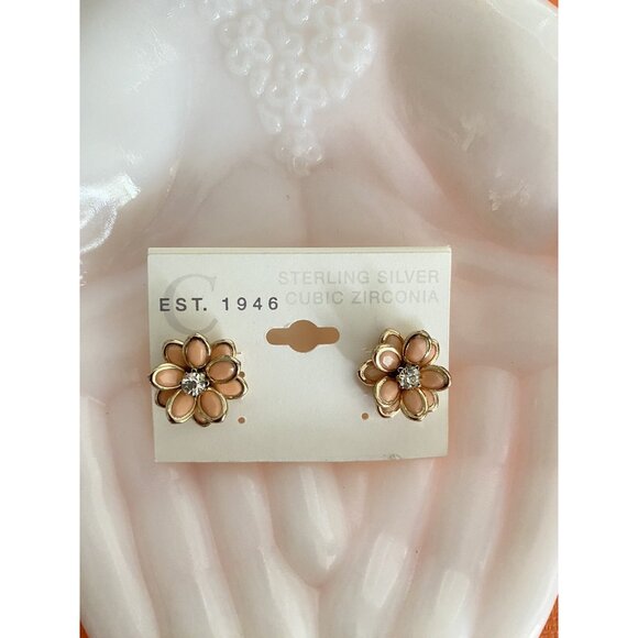 Est. 1946 Sterling Silver Cubic Zirconia Floral Earrings - Picture 1 of 1